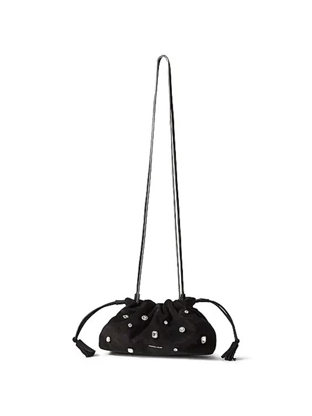 NWT Veronica Beard Small Crystal Suede Pouchette Crossbody Bag Black